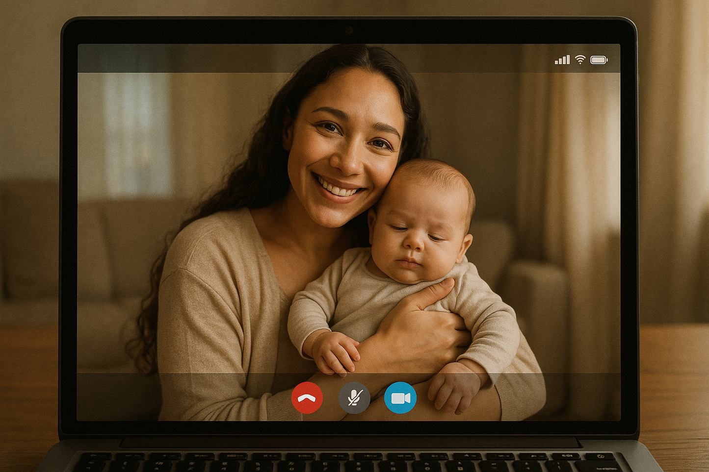 video call with mom holding baby